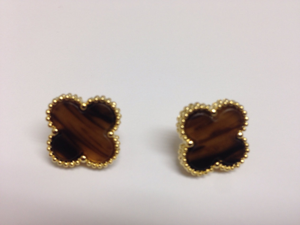 Tiger Eye Quatrefoil Motif Earrings