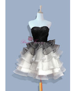 Rosyfancy Black And White Short Organza Tiered Little Black Party Dress ... - £150.56 GBP