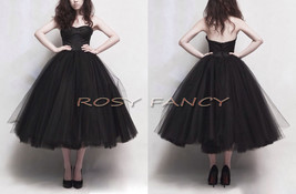 Rosyfancy Retro Black Multi-layer Puffy Skirt Tea Length Prom Dress - £131.89 GBP