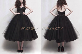 Rosyfancy Retro Black Multi-layer Puffy Skirt Tea Length Prom Dress - $165.00