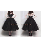 Rosyfancy Retro Black Multi-layer Puffy Skirt Tea Length Prom Dress - £129.07 GBP