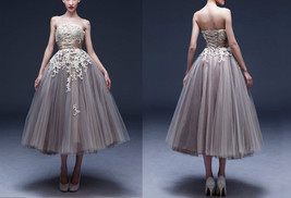 Rosyfancy Vintage Style Lace Applique Puffy Skirt Tea Length Prom Dress PD012 - £179.29 GBP