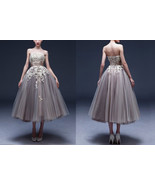 Rosyfancy Vintage Style Lace Applique Puffy Skirt Tea Length Prom Dress ... - £176.00 GBP