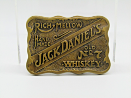 Vintage Jack Daniel&#39;s Whiskey Belt Buckle Old No 7 Solid Brass Numbered 3&quot; X 2&quot; - £19.48 GBP