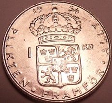 Unc Silver Sweden 1954-TS Krona~Rular Gustaf VI~Crowned Shield~Free Ship... - $24.10