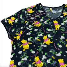 Disney Winnie the Pooh Black Floral Plus Sz 3XL Scrub Shirt Nurse Vet Xray Tech - £15.81 GBP