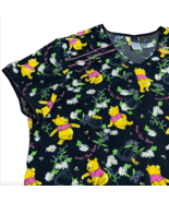 Disney Winnie the Pooh Black Floral Plus Sz 3XL Scrub Shirt Nurse Vet Xr... - £15.78 GBP