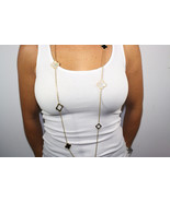 9 Hand Crafted Onyx and Mother of Pearl Quatrefoil Motif Necklace - $171.52 CAD