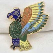 Parrot Macaws Vintage Pin Brooch Tiki Tropical Colorful Cloisonné Gold Tone - £8.23 GBP