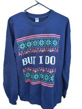 Gliden Christmas Sweatshirt Large Womens Blue Reindeer Long Sleeve Crew ... - $18.54
