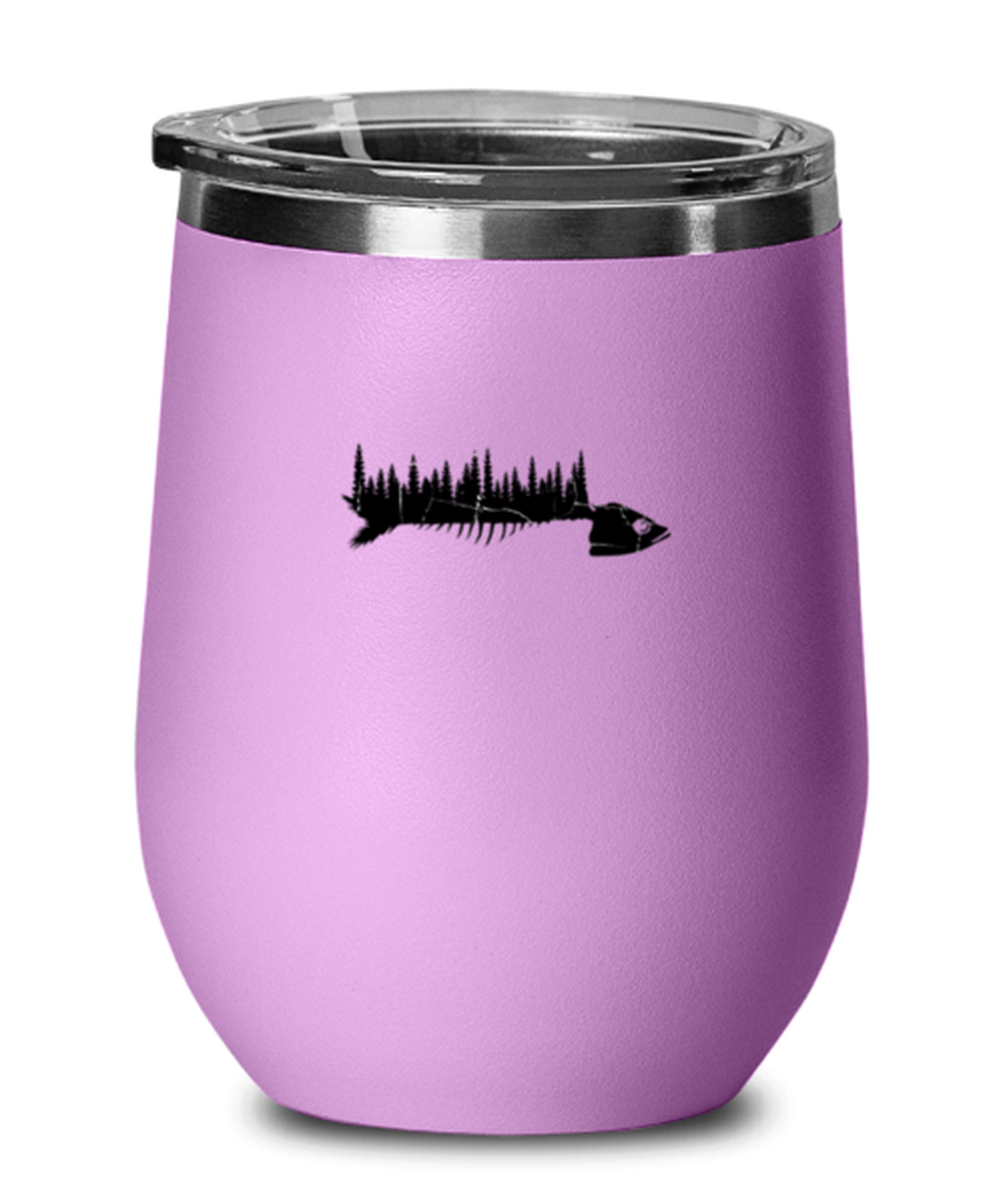 Primary image for Fishing, Hunting Wine Glass Fish Skeleton and Forest LtPurple-WG 