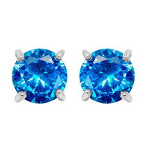 14K White Gold Plated 2 ct Simulated Blue Topaz Solitaire Stud Earrings Silver - £53.13 GBP