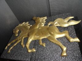 Solid Brass Running Horses Wall hanging Art Sculpture  Measures 20" L x 14" H image 2