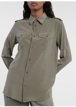 Nili  Lotan Silk Pointed Collar Jeanette  Button Shirt Sz XS Storm Grey ... - £226.04 GBP