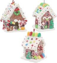 Kurt Adler LED Gummy Candy Gingerbread House Ornaments Set of 3 - £24.88 GBP