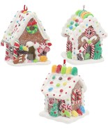 Kurt Adler LED Gummy Candy Gingerbread House Ornaments Set of 3 - £25.28 GBP