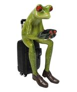 World Traveler Green Frog With Slack Shoes Sitting On Suit Case Luggage ... - $509.35 MXN