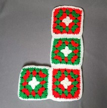 Knit Christmas Stocking Vintage Handmade Crochet Hand Knit Granny Square 15&quot; - £17.58 GBP