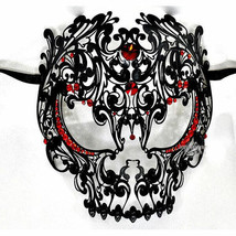 Skull Masquerade Masks with Red Diamonds Men Mask Metal Laser Cut Mask - $20.57