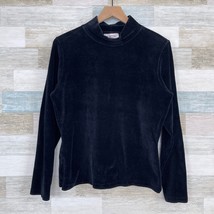 Talbots VTG 90s Soft Velvet Ribbed Mock Neck Sweater Black Casual Womens Medium - $26.72