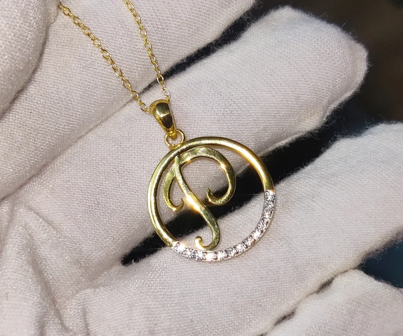  1Ct Lab-Created Diamond Custom Alphabet Letter Pendant 14K Yellow Gold ... - $149.99
