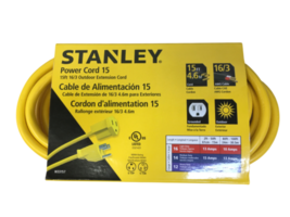 Power Cord 15 Stanley 15ft 4.6 Meter 16/3 Outdoor Extension Cord - £6.32 GBP