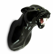 LEOPARD HEAD HANGING Large Ceramic Sculpture Black Hand Painted Made Ita... - $792.00