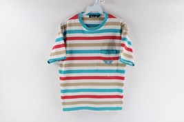 Vtg 90s Streetwear Womens Medium Distressed Rainbow Striped Pocket T-Shirt USA - £31.61 GBP