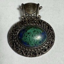 Azurite Necklace Pendant 925 Sterling Silver Vtg - $39.59