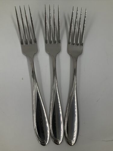 Primary image for Oneida Camber Cresta Windswept Scroll Flatware Stainless  3 Dinner Forks 7 3/8"