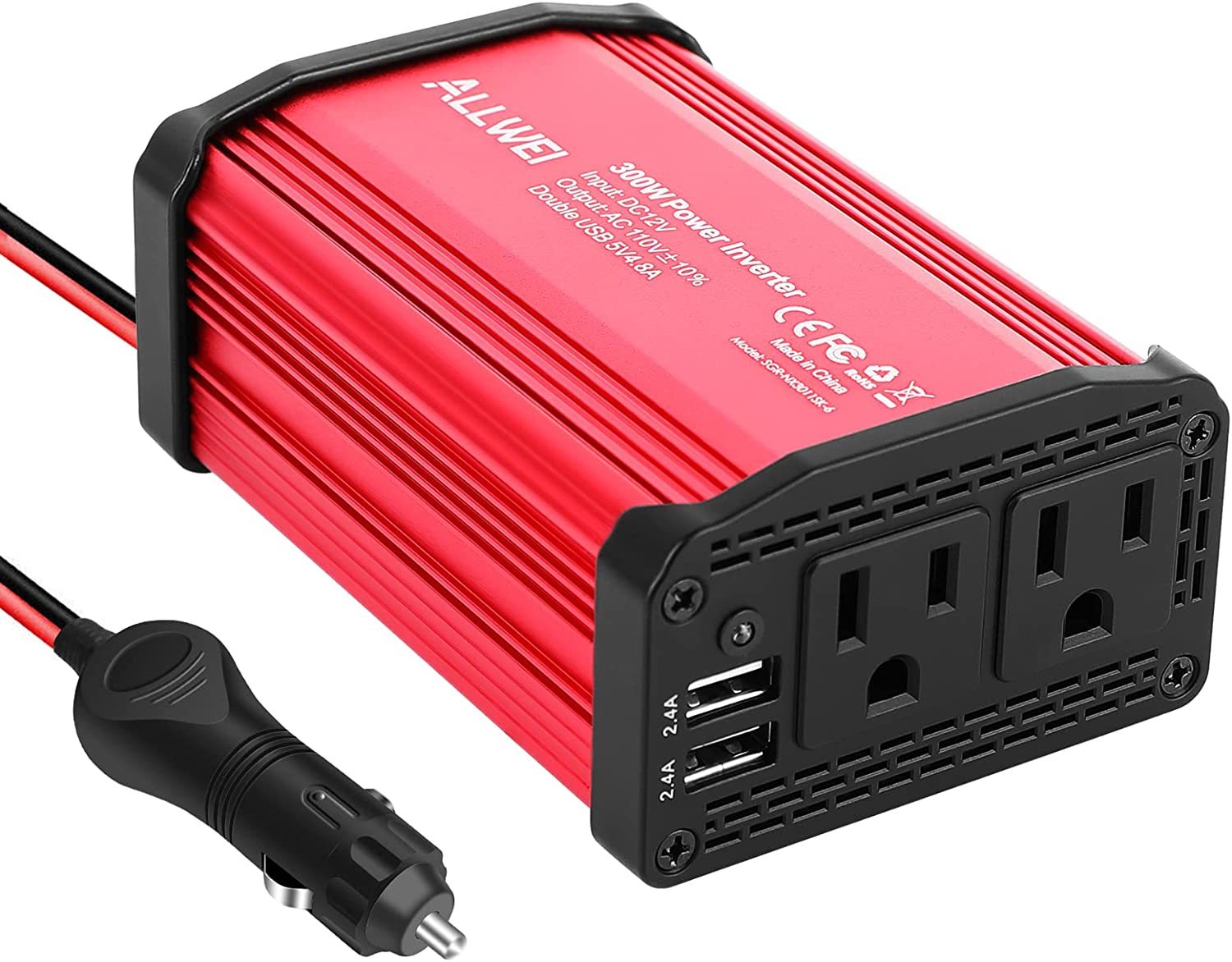 The Allwei 300W Car Power Inverter Dc 12V To 110V Ac Converter 4.8A Dual... - $37.95