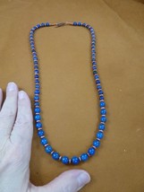 v500-16-2) genuine Copper+ 6mm blue Lapis lazuli 24&quot; beaded Necklace - £81.35 GBP