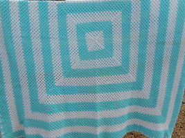 Blue and White lap blanket throw afghan handmade from estate 68 x 64 - $24.00