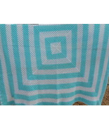 Blue and White lap blanket throw afghan handmade from estate 68 x 64 - $24.00