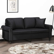 2-Seater Sofa with Throw Pillows Black 55.1&quot; Faux Leather - $8,734.77 MXN
