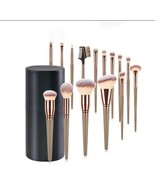 Premium  15-Piece Gold Color Handle Makeup Brush Set with Black Travel Case - $21.04