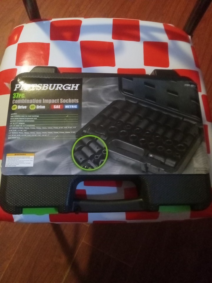 Pittsburgh 37 piece combination impact socket set SAE / Metric brand new... - $49.49