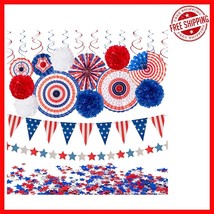 29PCS 4th of July Patriotic Decor Set - Fans, Pom Poms &amp; Banners for Cel... - $576.72 MXN