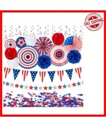 29PCS 4th of July Patriotic Decor Set - Fans, Pom Poms &amp; Banners for Cel... - $42.68 CAD