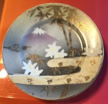 Mt. Fuji Gold Bamboo Designs Salad Plate Hand Painted 6 Inch Unknown Maker Japan - £18.88 GBP