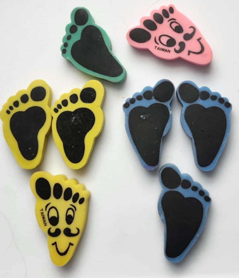 Vintage 8 Assorted Colors Feet Erasers  Made In Taiwan - $6.99