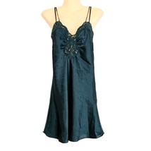 Vintage Victorias Secret Gold Label Slip Dress Chemise S Green Satin Nightgown - $34.95