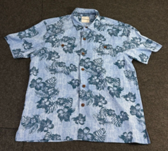 Tommy Bahama Shirt Men&#39;s Size Large Blue Hawaiian Floral Pattern 100% Silk - £19.73 GBP