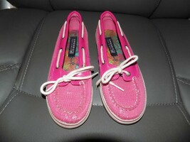 Sperry Top Sider Biscayne 1 Eye Pink Sequin YG42851F Size 1.5M Girl&#39;s EUC - £16.03 GBP