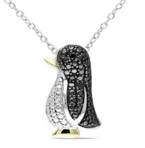 0.08 Ct Round Moissanite Penguin Pendant Necklace 14K Gold Plated Silver - £186.81 GBP