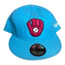 New Era 59fifty Fitted Milwaukee Brewers Red &amp; Blue 7 3/8 Lite Blue Pink... - $15.00