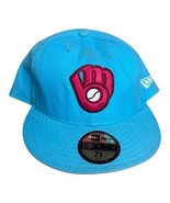 New Era 59fifty Fitted Milwaukee Brewers Red &amp; Blue 7 3/8 Lite Blue Pink... - $279.05 MXN