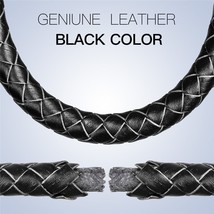 REAMOR Trendy Men Black Leather Bracelet 316l Stainless steel Viking Bead Bracel - £19.06 GBP