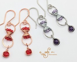 Handmade copper/stainless steel earrings: beaded hourglass with dangle - $18.00