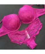 Victoria&#39;s Secret 36D BOMBSHELL BRA SET M Panty OUTRAGEOUS HOT PINK FLOR... - $108.30 CAD
